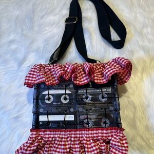 Retro Cassette Crossbody with Red Gingham Ruffles